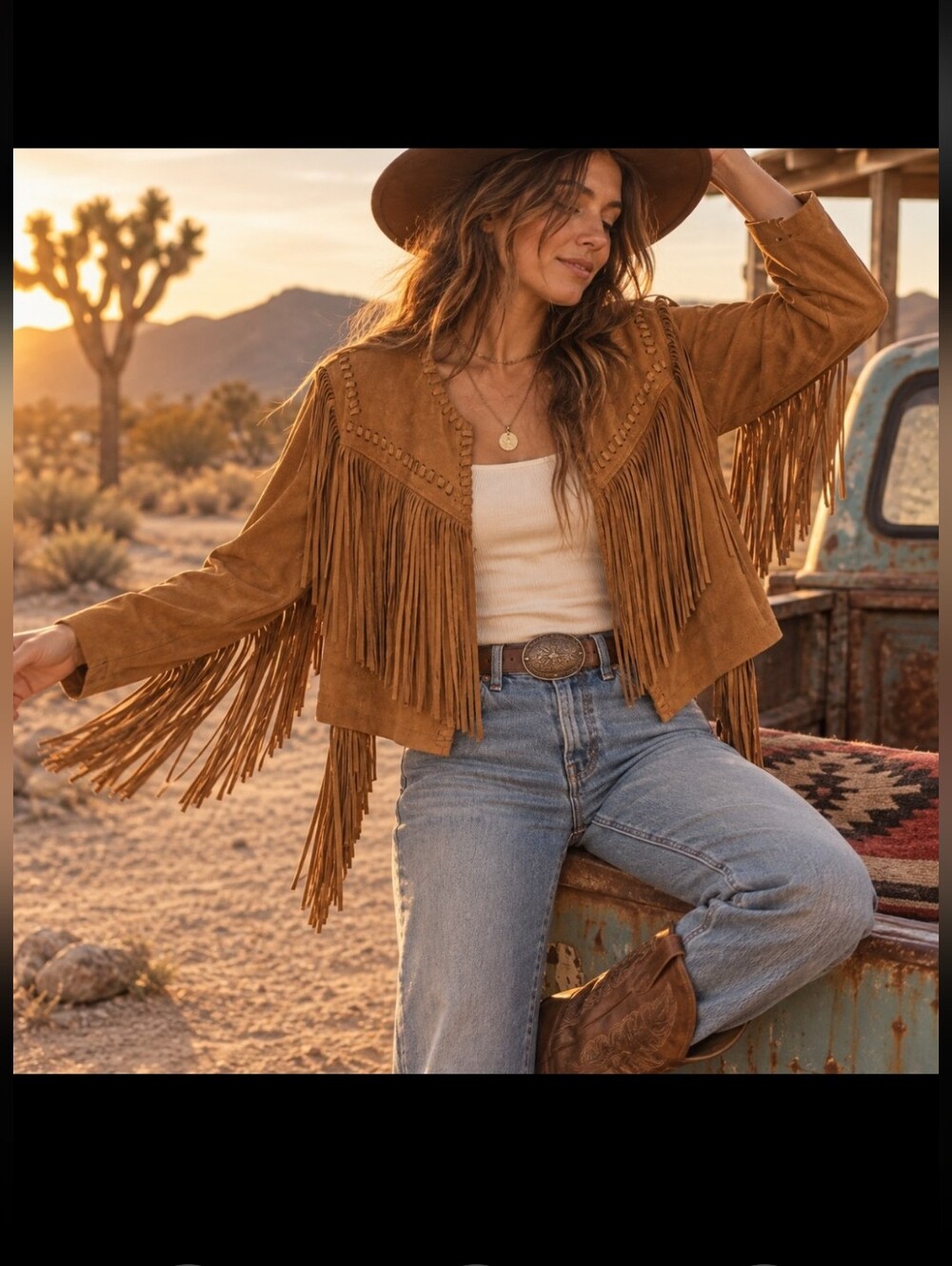 Amaryllis Faux Suede Fringe Jacket M Camel Brown Western Boho Cropped NWT